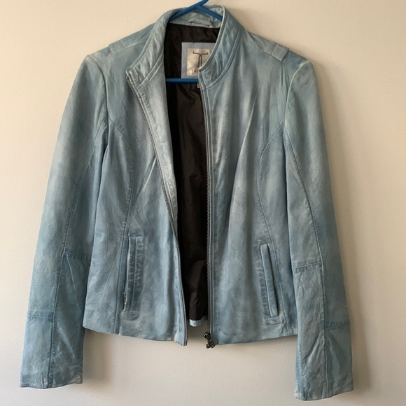 Distressed leather bomber jacket- WORN ONCE - Picture 1 of 7